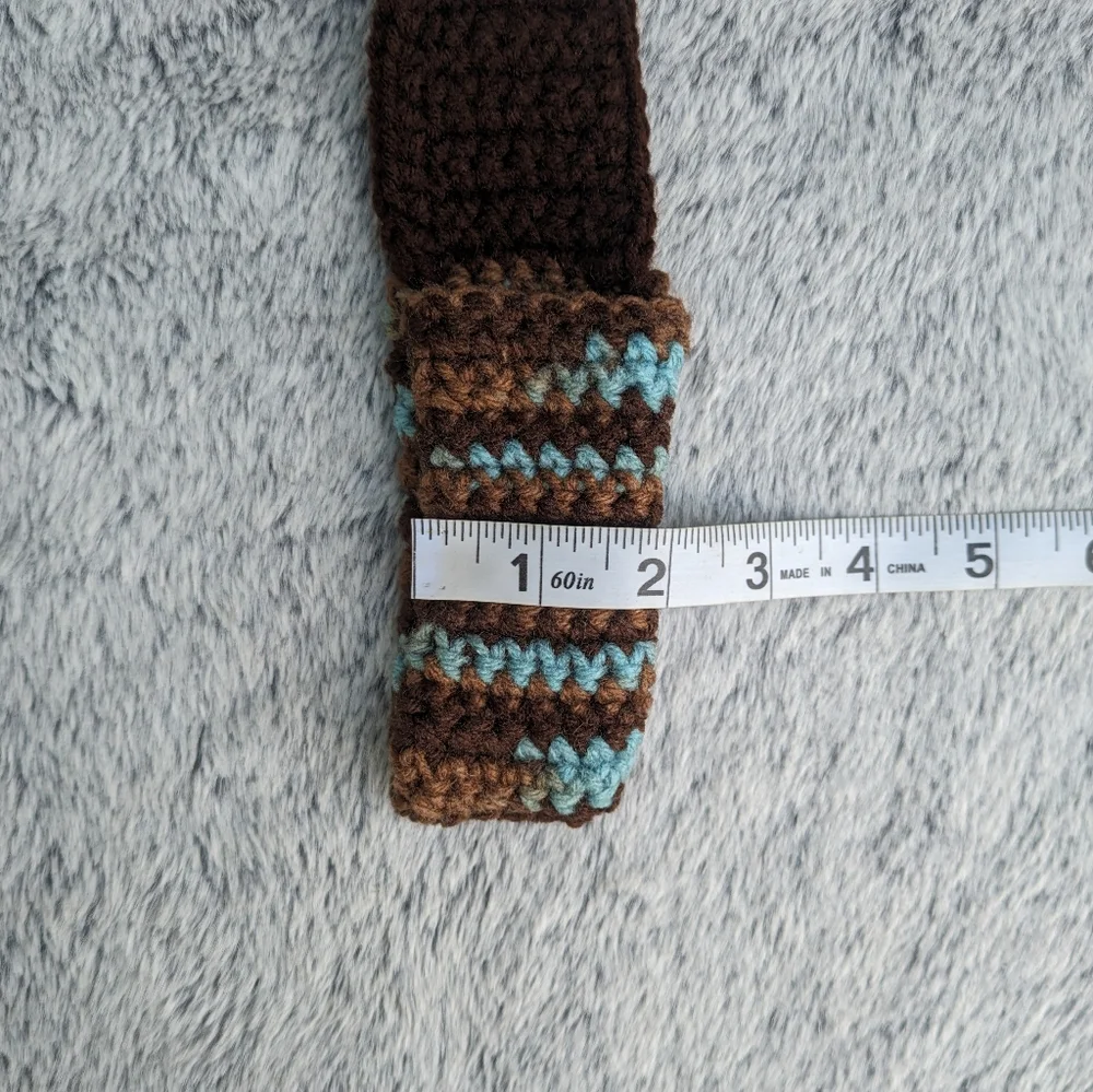 Handmade Crocheted Ripple Shoulder‎ Bag & Accessory Pouch Set Blue & Brown